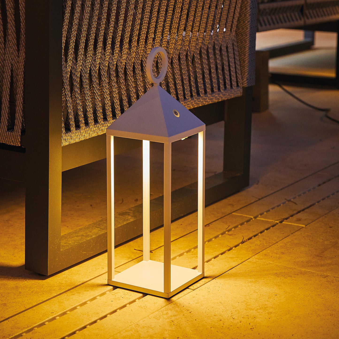 Design lantern in wireless aluminum metal handle warm white LED NUNA H47cm
