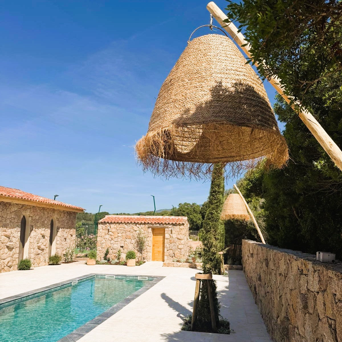 Suspension sur secteur XXL pour l'extérieur BIG ANAFI OUTDOOR CABLE en jonc de mer naturel style bohème 5m de longueur de câble