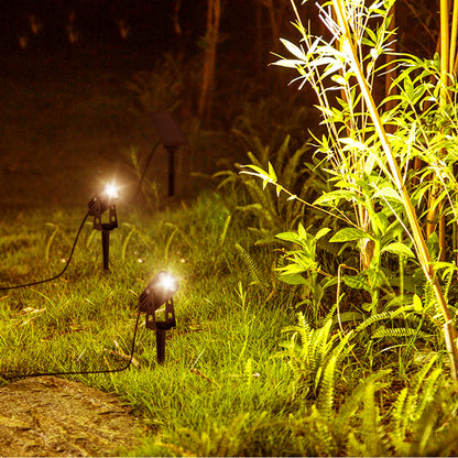 Four solar spotlights connected with a 4-in-1 remote solar panel to prick or fix Powerful cold white LED lighting 4x ROUNDY H27 cm