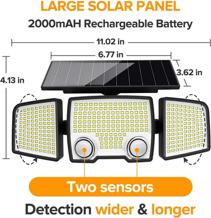 Lot de 2 Spots Solaires à 3 Têtes Noires RAYLITE - Éclairage LED Puissant Blanc, Orientables avec Détecteur de Mouvement, Idéaux pour Sécuriser Jardin, Terrasse et Extérieur