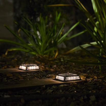 Set of 2 square garden solar beacons, warm white LED beaconing 2x QUADRY 12x12cm