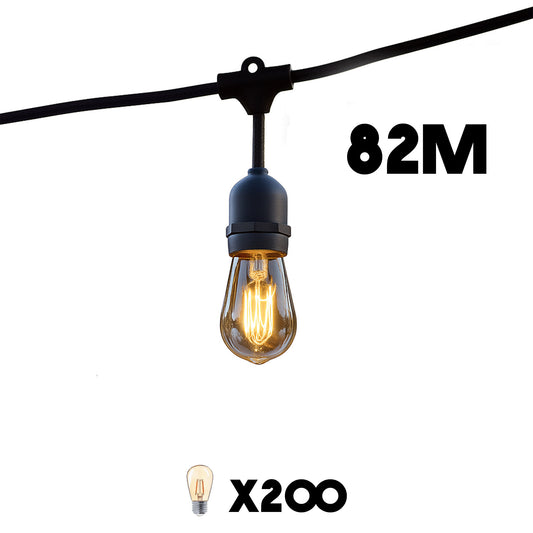 Guirlande lumineuse extérieure raccordable 82m avec 200 ampoules LED filament E27 blanc chaud MAFY LIGHT
