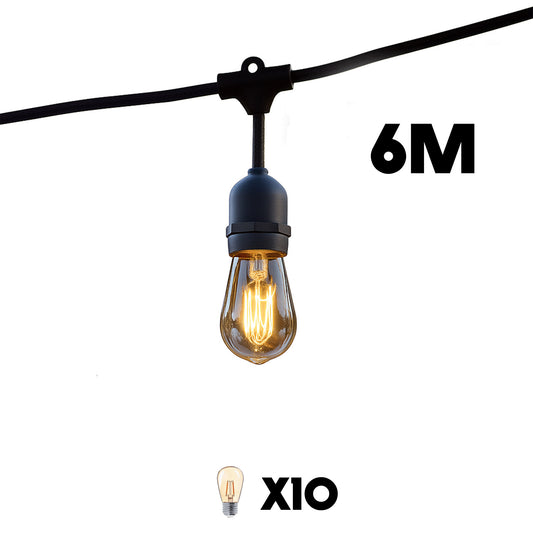 Outdoor light garland 10 vintage filament bulbs E27 warm white LED socket MAFY LIGHT 6m