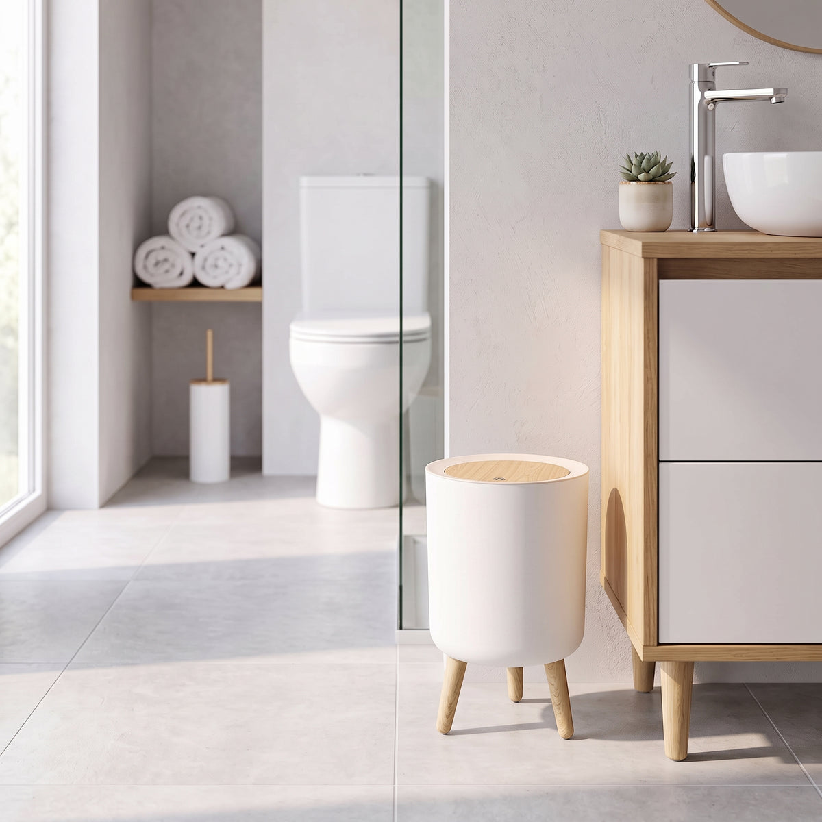 MALMO touch 7L bathroom floor trash can Wood color