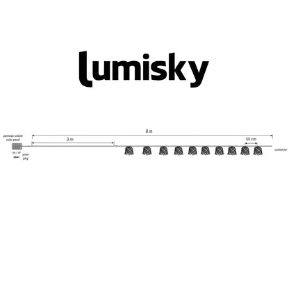 Guirlande lumineuse extérieur raccordable 10 abat-jour naturels en bambou NOYA LIGHT HYBRID LED blanc chaud 8m solaire et sur secteur