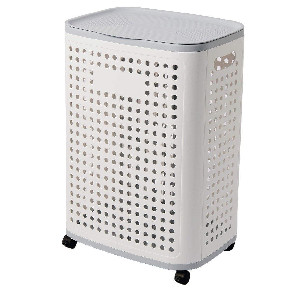 Panier à Linge Sale Pliable 60L LARS avec Couvercle et Roulettes Bac à Linge Plastique Rigide Aéré Anti-Humidité, Corbeille de Rangement Mobile avec Poignées pour Salle de Bain, Buanderie, Chambre et Dressing