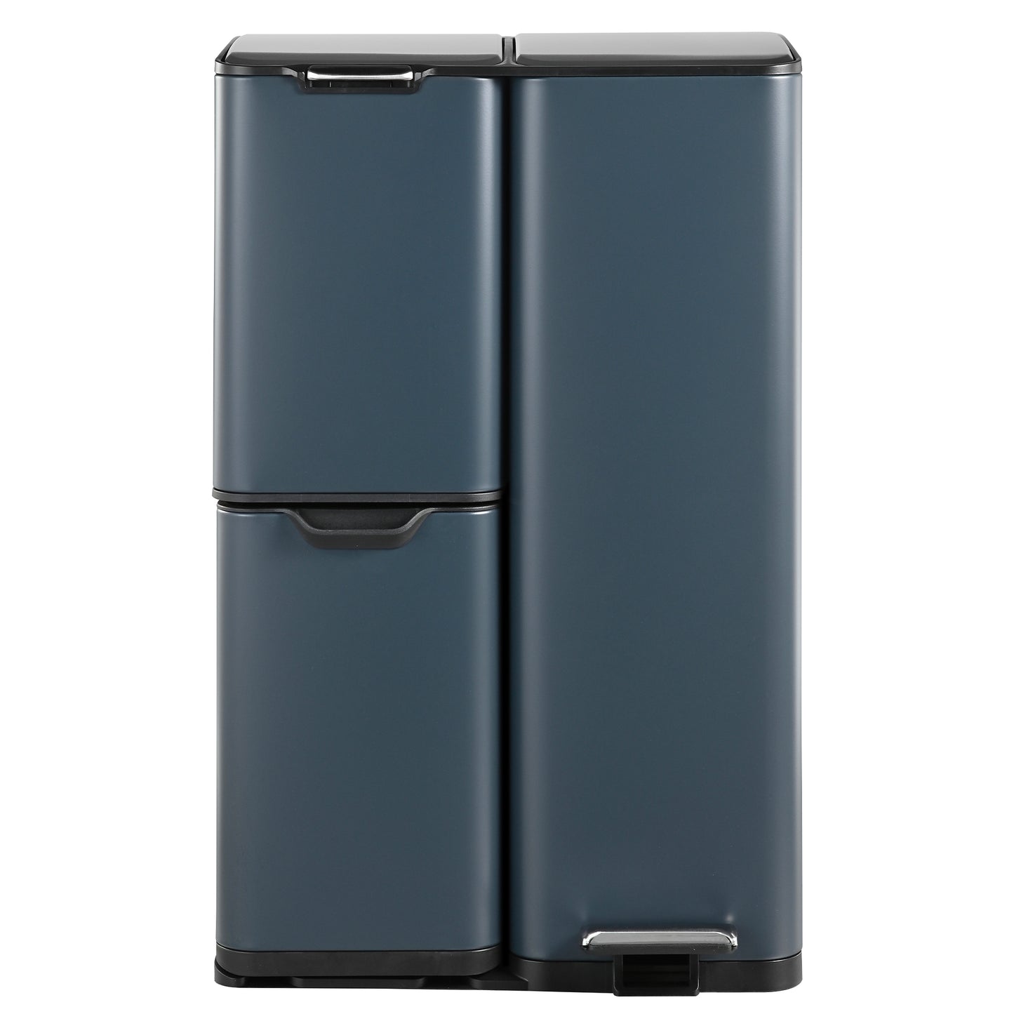Poubelle de cuisine à pédale tri sélectif recyclage 60L(13+17+30L) HAJA en acier Inox Gris avec seau