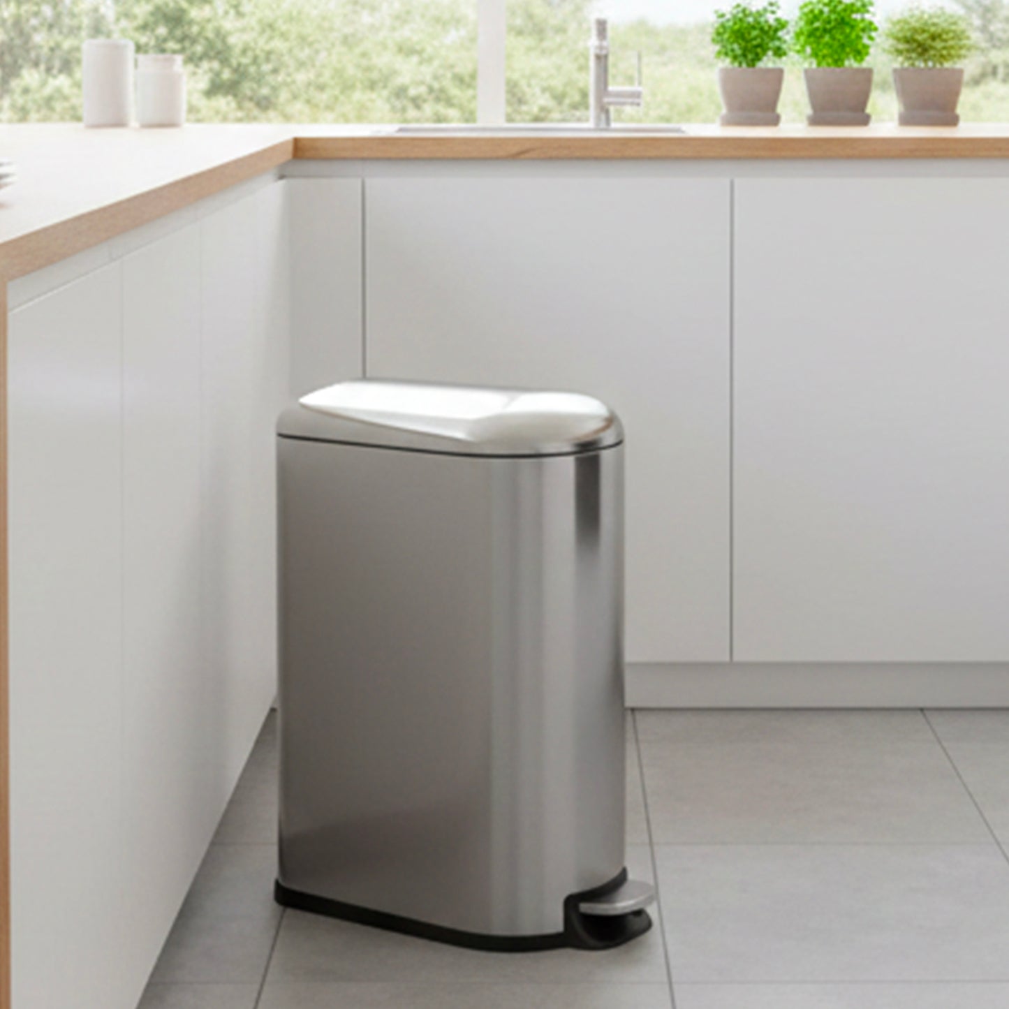 Narrow kitchen bin with pedal in steel 40L FULLER in brushed stainless steel design