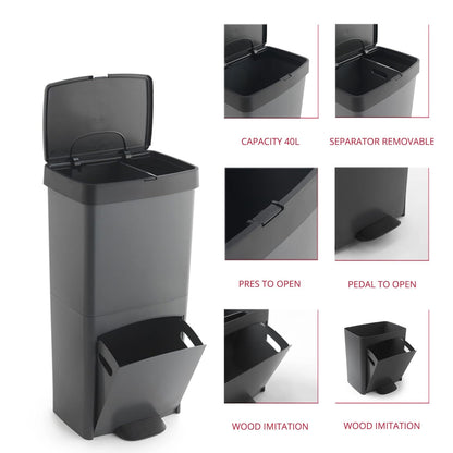 Vertical sorting kitchen bin 70 liters PICEA Gray double compartment