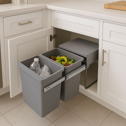 HYPE 2-compartment 36L (2x18L) built-in kitchen pull-out trash can with bucket