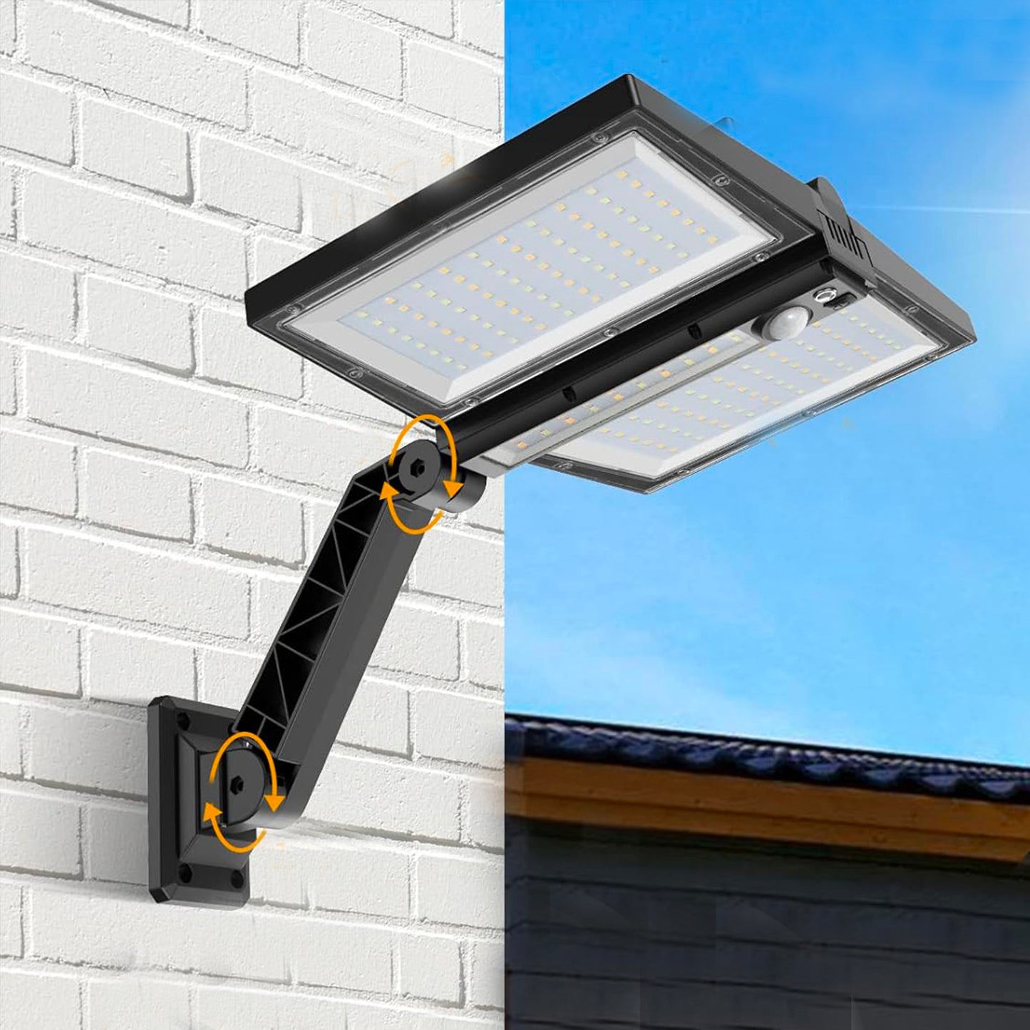 Solar spot 2 black heads powerful white LED lighting CLIPPER BLACK 37cm with adjustable motion detector