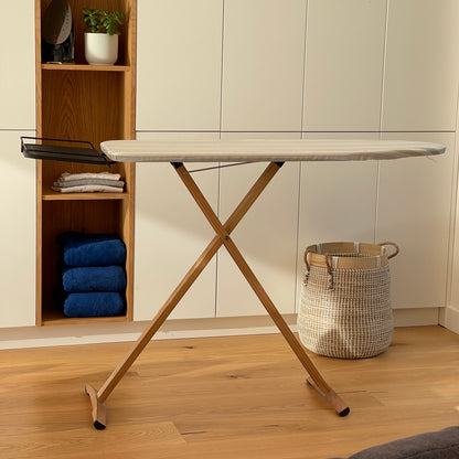 NUBAR foldable wooden ironing board 130x47 H92cm 100% cotton cover with iron rest and central steamer