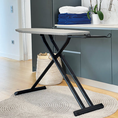 LICHT ultra-light foldable ironing board in aluminum 125x40 H92cm with iron rest and central steamer rest and wheels