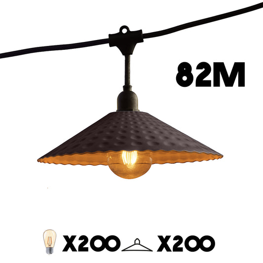 Guirlande lumineuse extérieure raccordable 82m avec 200 ampoules LED filament E27 blanc chaud VINTY LIGHT et abat-jour en métal style vintage