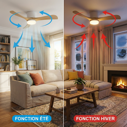 Grand Ventilateur de Plafond ALIYA 132cm avec Éclairage LED 20W Intégré Ventilateur Silencieux pour Grand Salon Séjour et Loft Moteur DC 30W Basse Consommation Réversible Mode Été Hiver avec Télécommande Plafonnier XL 2100 Lumens Blanc et Effet Bois