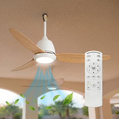 Ventilateur de Plafond CORALI 106cm avec Éclairage LED 15W Intégré Petit Ventilateur Silencieux 34dB pour Extérieur Moteur DC 30W Basse Consommation Réversible Mode Été Hiver 6 Vitesses avec Télécommande Plafonnier 2700 Lumens Blanc et Bois