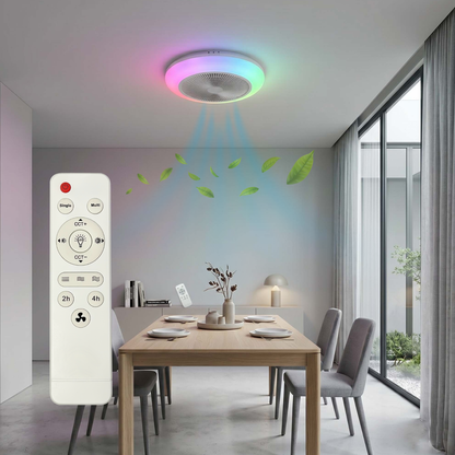Ventilateur de Plafond Compact LAGUNA 46cm avec Éclairage LED RGB Multicolore 24W Puissant Petit Ventilateur Silencieux 36dB pour Chambre Enfant et Bureau Moteur DC 10W Basse Consommation Sécurité Maximale avec Télécommande Plafonnier 3500 Lumens Blanc