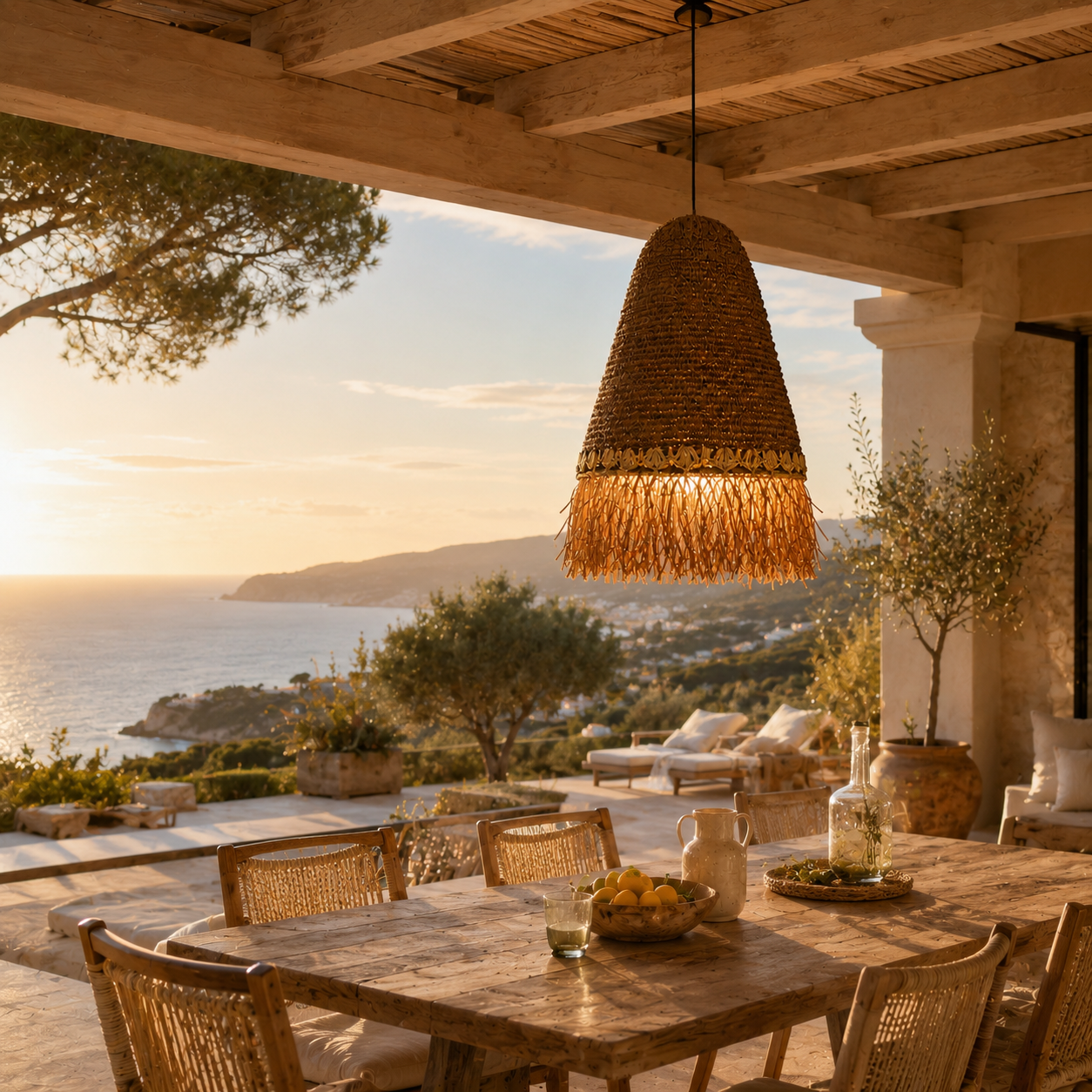 Suspension sur secteur pour l'extérieur PALOMA OUTDOOR CABLE en herbe marine style bohème 5m de longueur de câble