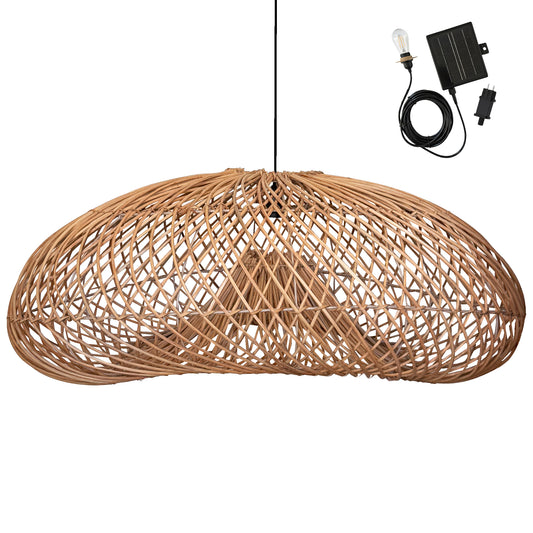 Suspension solaire SEVIA SOLAR en rotin naturel avec câble hybride secteur et solaire 5m de longueur