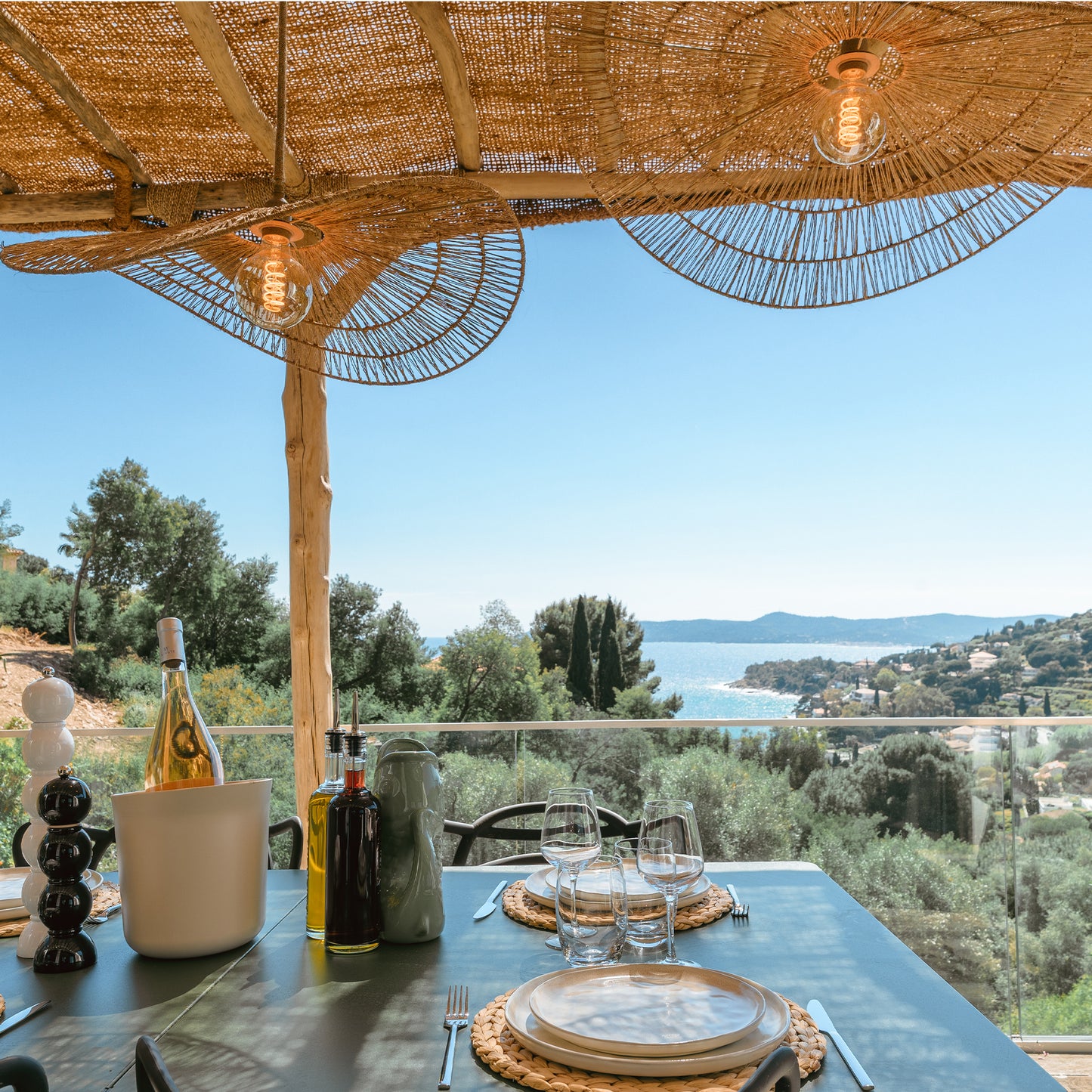 Suspension sur secteur pour l'extérieur MARBELLA OUTDOOR CABLE en jute naturel style bohème 5m de longueur de câble