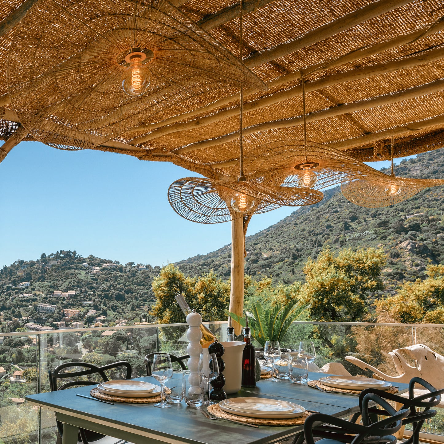 Suspension sur secteur pour l'extérieur MARBELLA OUTDOOR CABLE en jute naturel style bohème 5m de longueur de câble
