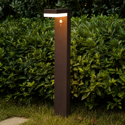 Balise solaire à fixer ou à planter LED blanc chaud avec détecteur de mouvement CENOVA TALL CORTEN H50cm
