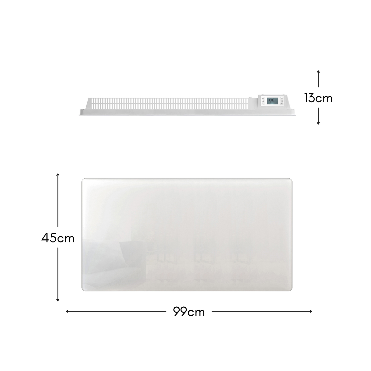 Electric radiator with dry inertia CERAMIC block + GLASS facade LCD screen 2000W GLASS Standard NF