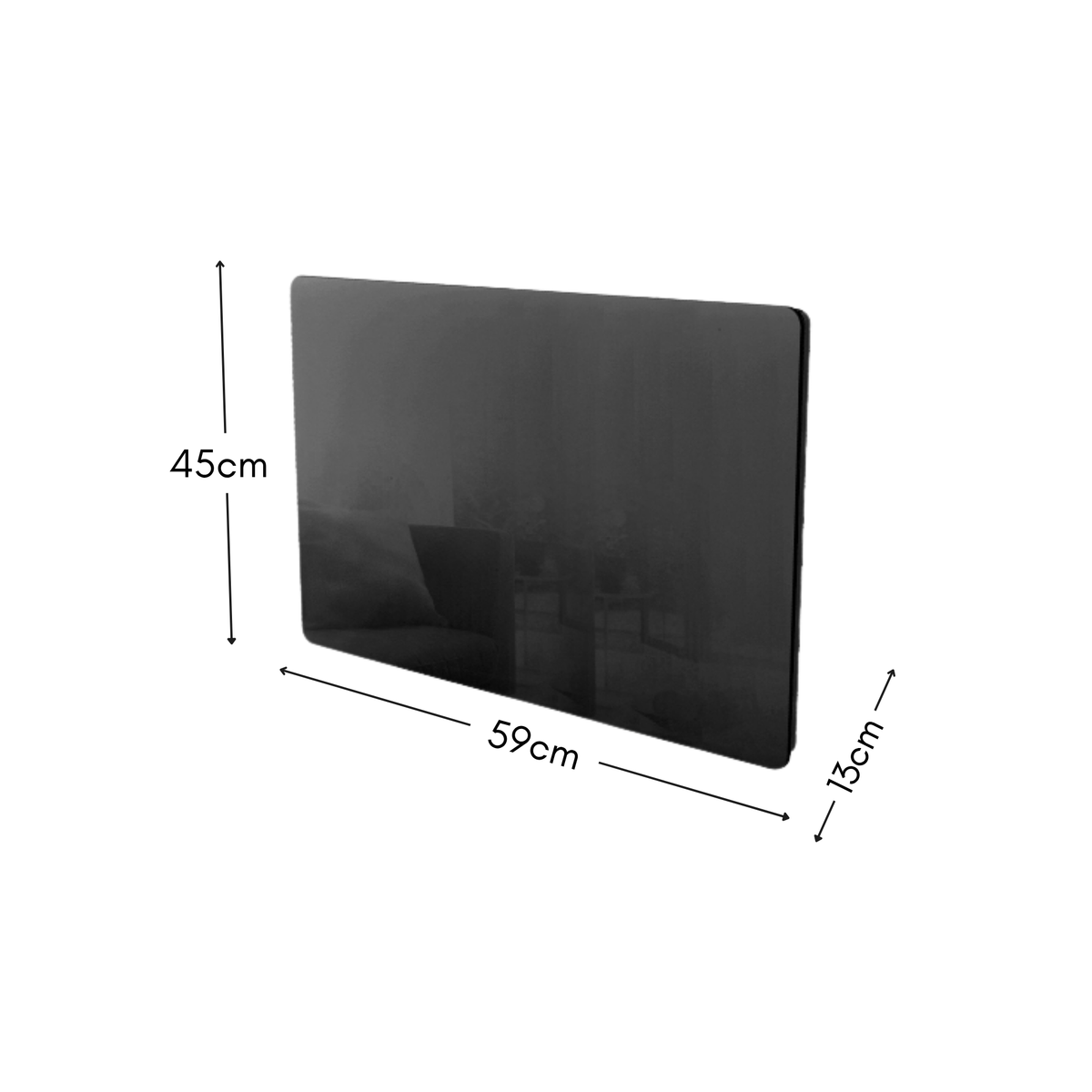 Black electric radiator with dry inertia CERAMIC block + GLASS facade LCD screen 1000W GLASS Standard NF