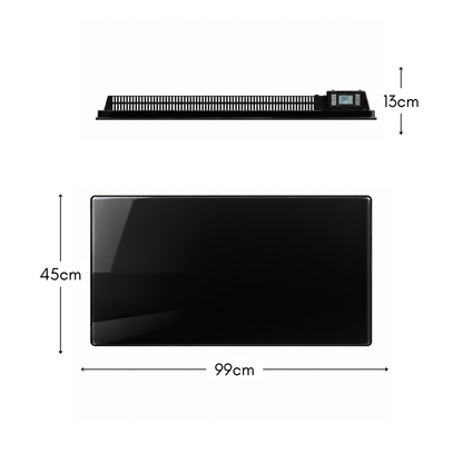 Black electric radiator with dry inertia CERAMIC block + GLASS facade LCD screen 2000W GLASS Standard NF