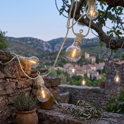 Guirlande lumineuse extérieur taupe 10 globes transparents raccordable LED blanc chaud PARTY MAX CLEAR TAUPE 8m