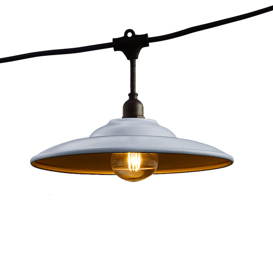 Outdoor light garland with industrial style steel shade 10 filament bulbs E27 socket warm white LED BOWL GALVA LIGHT 6m
