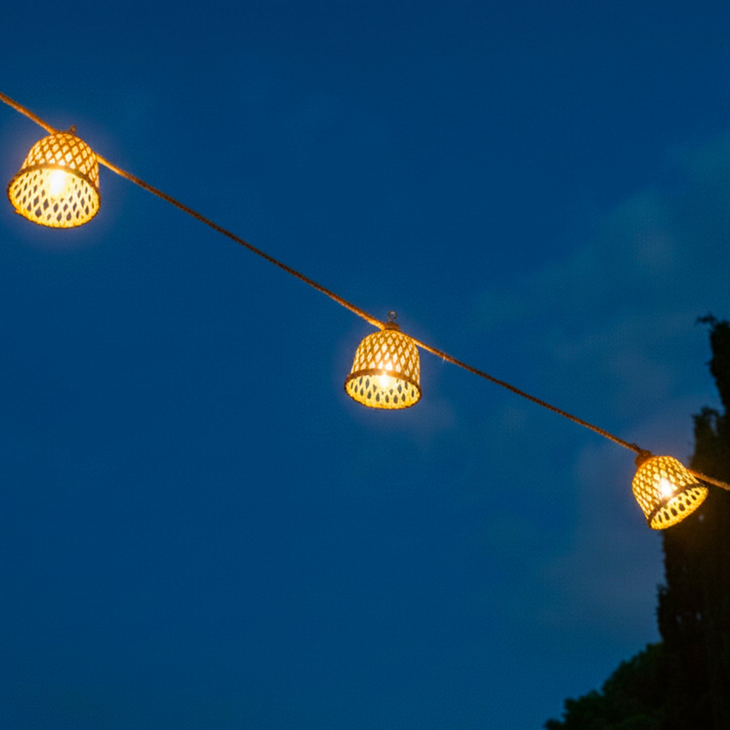 Guirlande lumineuses solaire et sur secteur raccordable en corde 20 ampoules transparentes LED blanc chaud dimmable MALY LIGHT HYBRID 13m