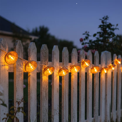 Guirlande lumineuse extérieur raccordable 10 abat-jour en polyrotin COTTAGE HYBRID blanc chaud 8m solaire et sur secteur
