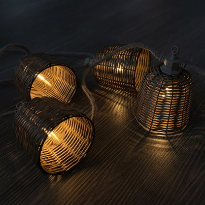 Guirlande lumineuse extérieur raccordable 10 abat-jour en poly rotin FORMENTERA BIG HYBRID blanc chaud 8m solaire et sur secteur