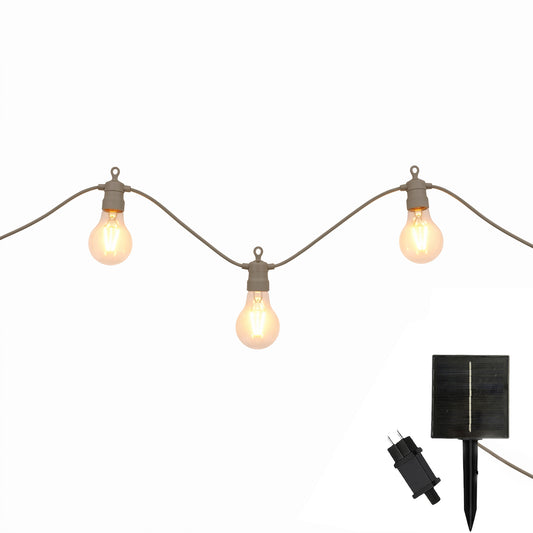Lot de 2 guirlandes lumineuses solaires et sur secteur raccordables taupe 20 globes transparents LED blanc chaud 2x PARTY MAX CLEAR HYBRID TAUPE 13m
