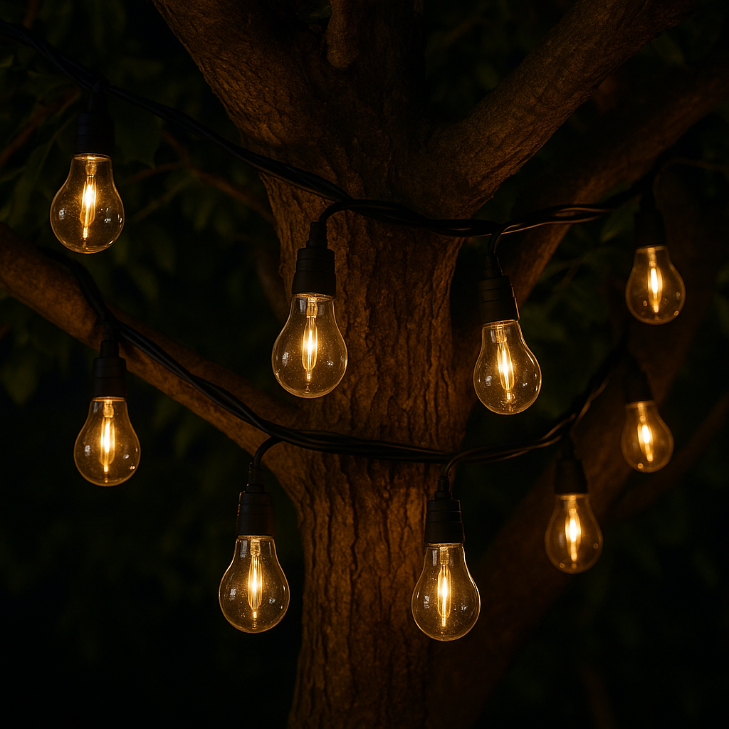 Guirlande lumineuses extérieur raccordable 20 globes transparents LED blanc chaud dimmable PARTY CLEAR HYBRID 8m solaire et sur secteur 13m