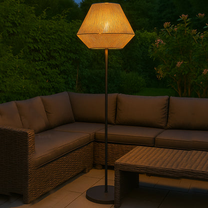 Lampadaire sans fil pied metal LED blanc et multicolore dimmable DARSON en corde de jute H151cm avec télécommande
