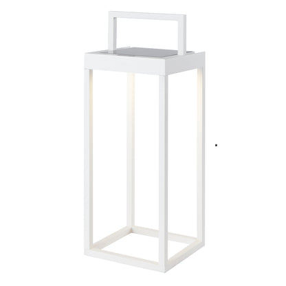 Chic white solar lantern in aluminum to be planted to stand or fixed to the ground LED warm white HYDRA H34cm with switch