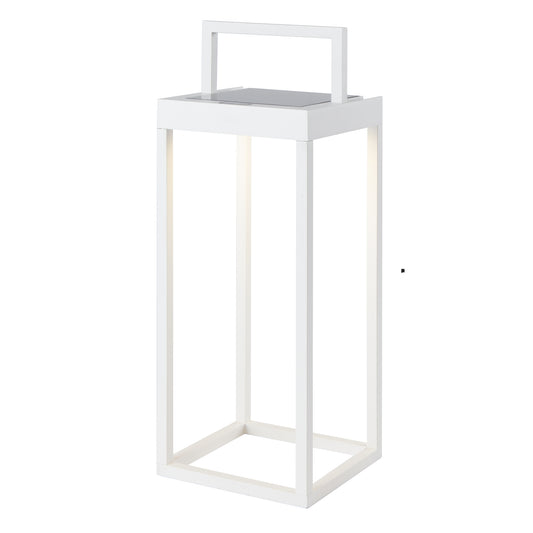 Chic white solar lantern in aluminum to be planted to stand or fixed to the ground LED warm white HYDRA H34cm with switch