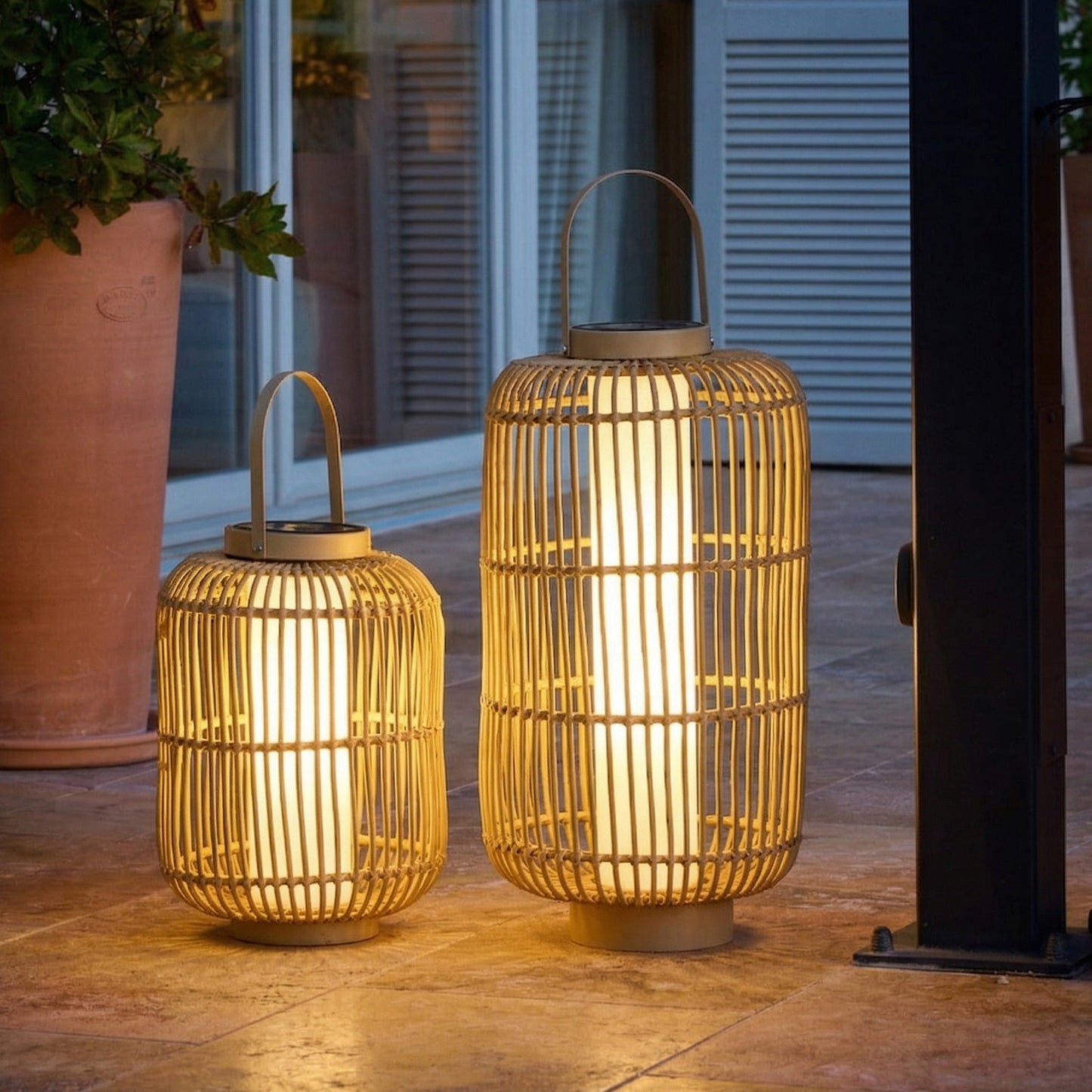 Lanterne solaire décorative avec base LED solaire rechargeable LED blanc chaud MARIEL TALL H60cm