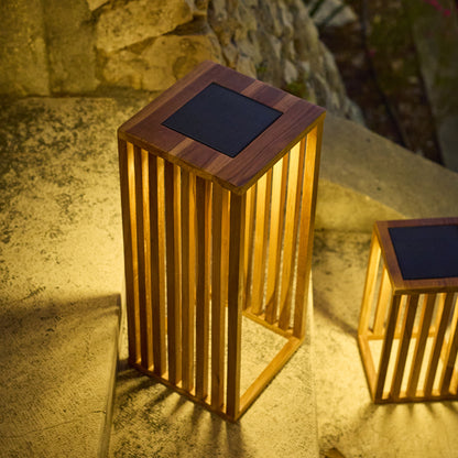 Lanterne solaire décorative LED blanc chaud CHENNAI TALL en bois teck massif H50cm
