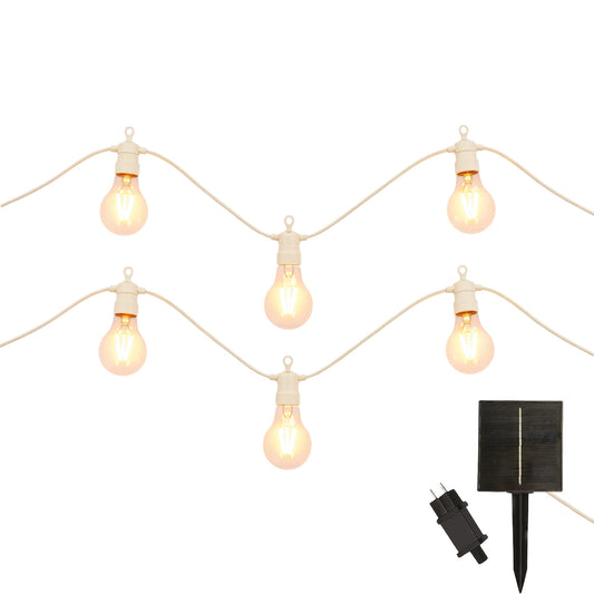 Lot de 2 guirlandes lumineuses solaires et sur secteur raccordables beige 20 globes transparents LED blanc chaud 2x PARTY MAX CLEAR HYBRID CREAM 13m