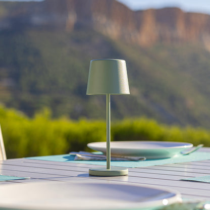 Mini lampe de table touch sans fil en aluminium vert LED KELLY MINI OLIVE blanc dimmable H22cm