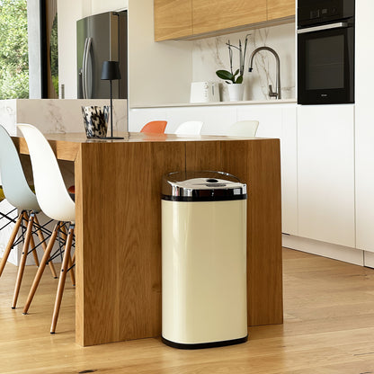 Automatic kitchen bin 42L LARGO Crème gloss in stainless steel with strapping