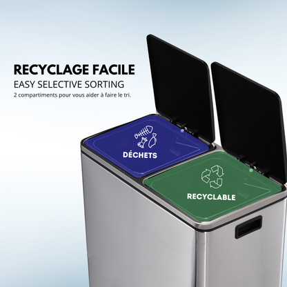 MAJOR 60L (2x30L) large capacity sorting pedal kitchen bin in stainless steel