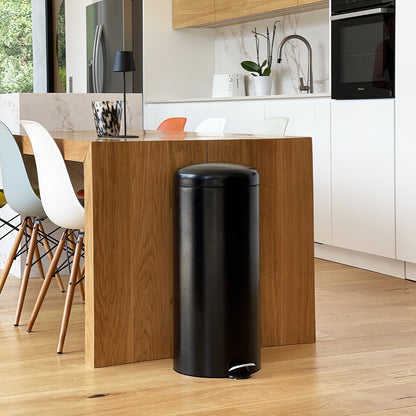 Basic chic cylindrical kitchen pedal bin 30L URBAN Matt black in stainless steel with bucket