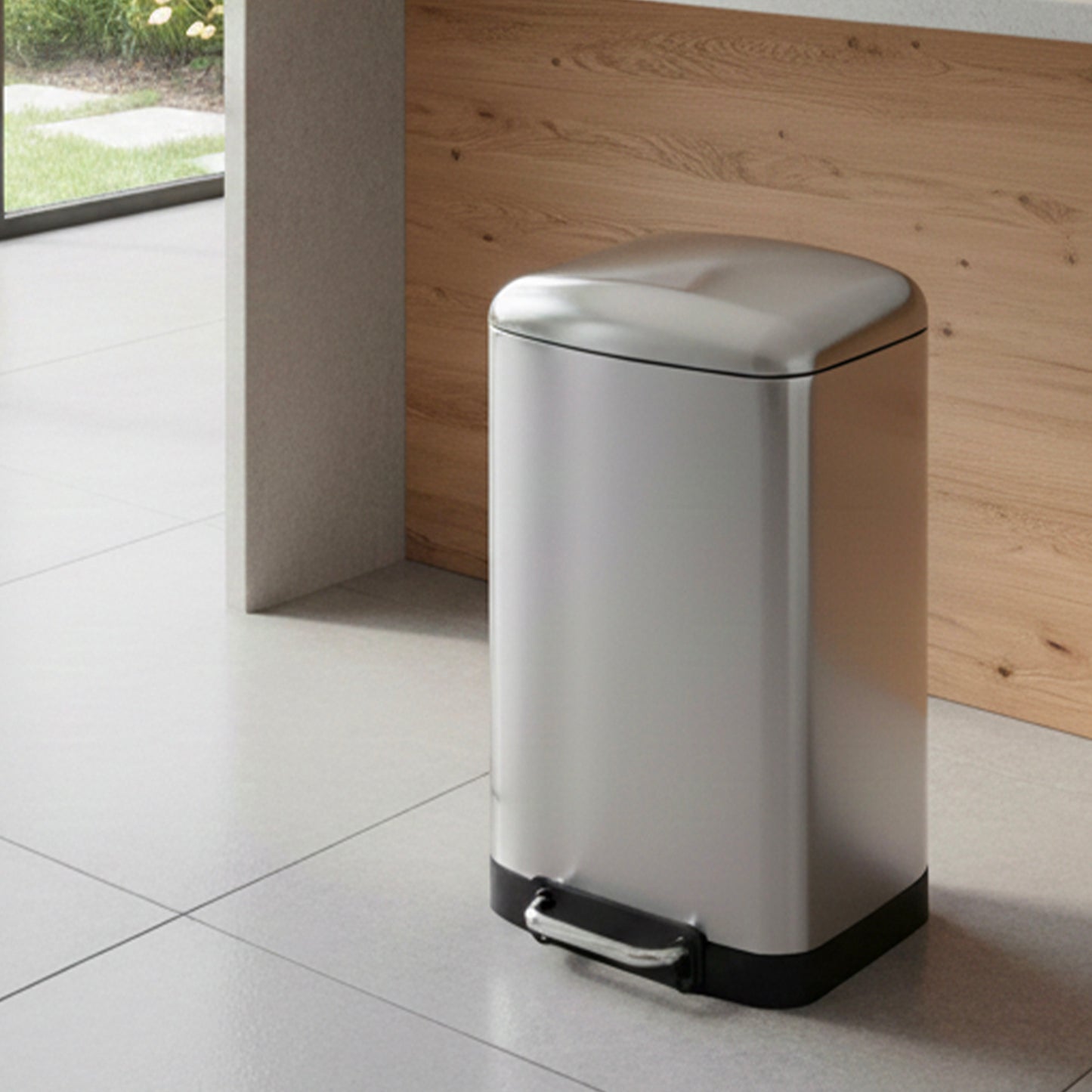 GREENWICH Design 40L kitchen pedal bin in stainless steel with domed lid bucket