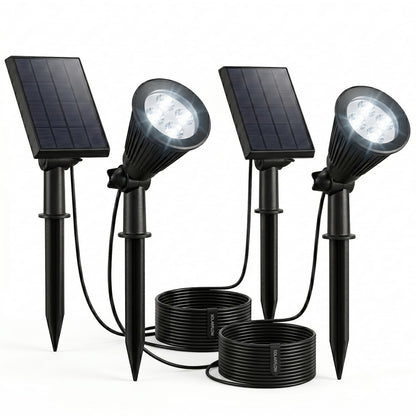 Lot de 2 spots solaires projecteurs 2en1 à piquer ou à fixer éclairage puissant dimmable LED blanc SPIKY AWAY H38cm