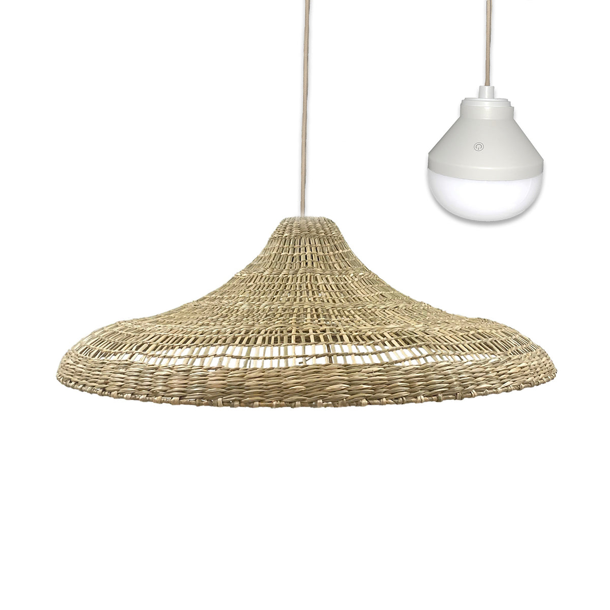 Suspension FREYA LARGE NOMAD en herbe marine naturelle style bohème avec ampoule LED nomade