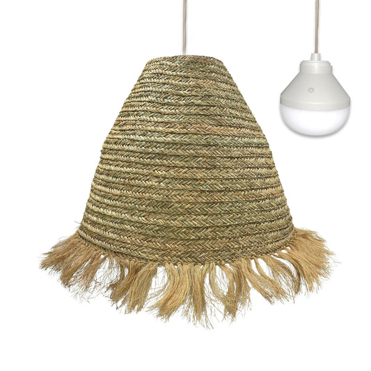 Suspension XXL BIG ANAFI NOMAD en jonc de mer naturel style bohème avec ampoule LED blanc/RGB nomade